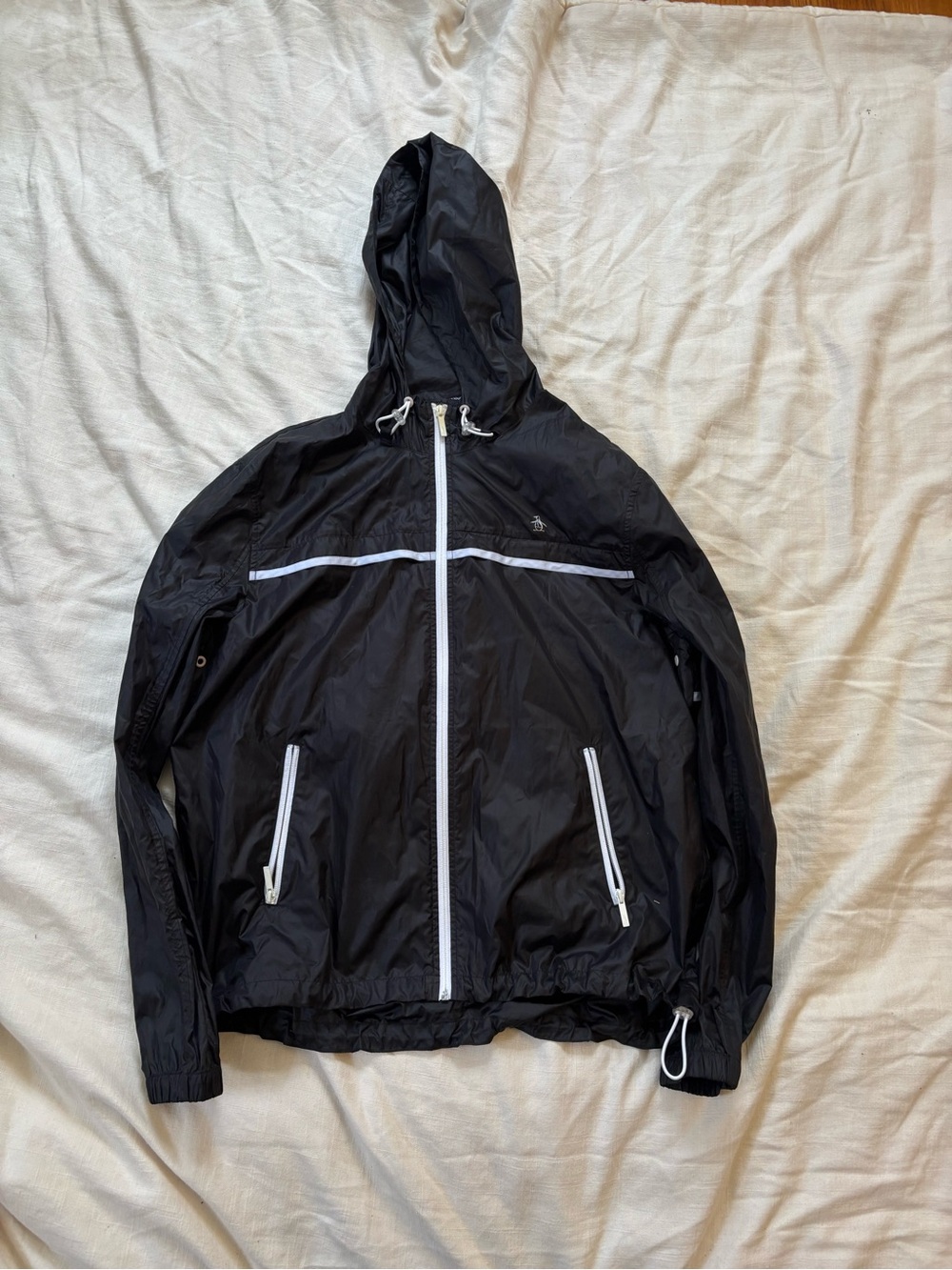 Original Penguin Black Windbreaker Jacket with White Trim